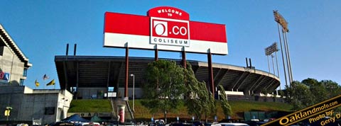 Oco Overstock sign Oakland Coliseum